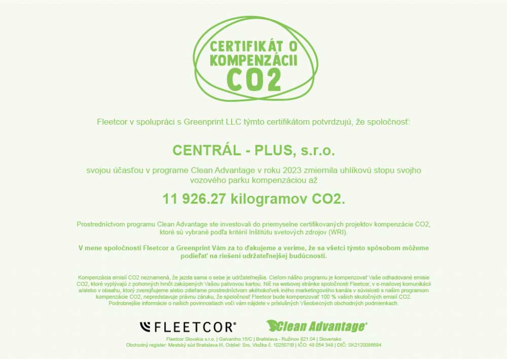 Certifikát o kompenzácii CO2